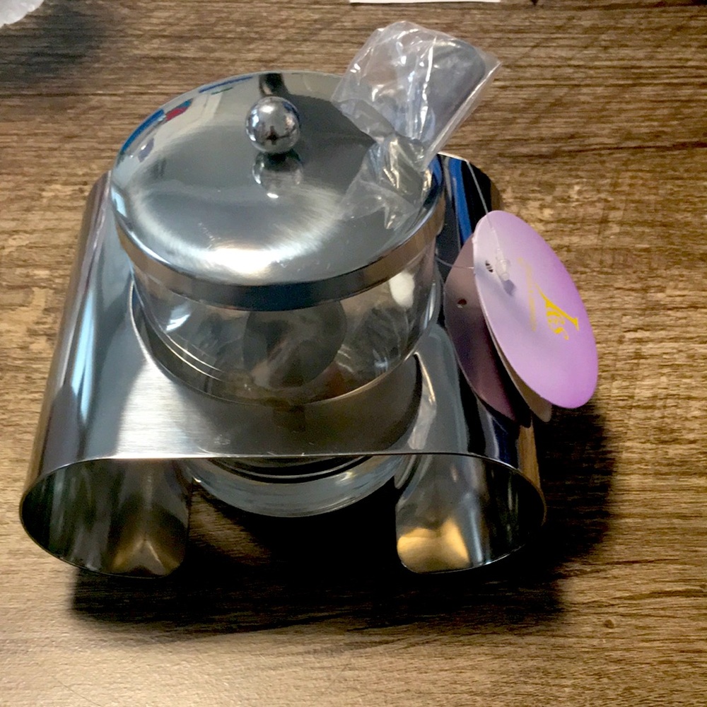 Sugar bowl/cover, stand & Spoon - 4 piece set.
